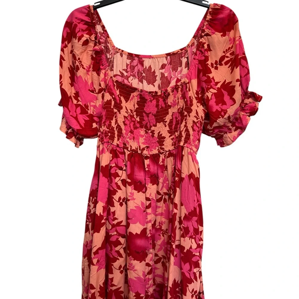 Cupshe NWT Pink Floral Smocked Mini Dress Size M Puff Sleeve Beach Vacation - Picture 3 of 6